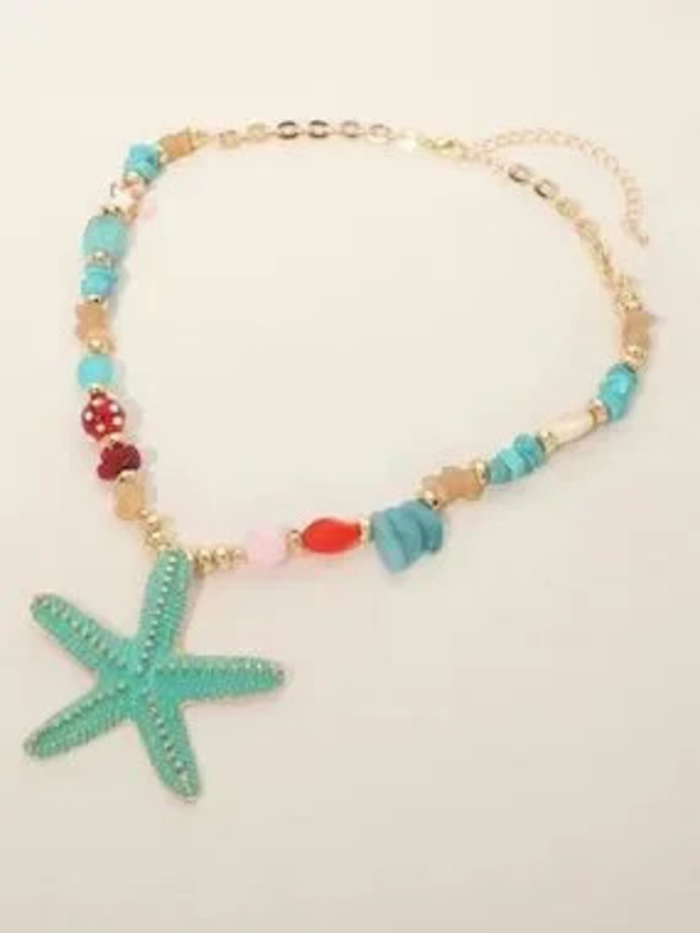 Green Starfish Beaded Statement Necklace (8514)